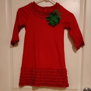 Girls size 5 Red Christmas dress embellished with ruffles and flower